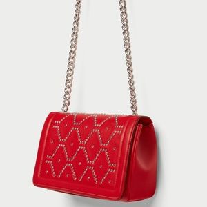 Zara leather studded crossbody bag red NWT